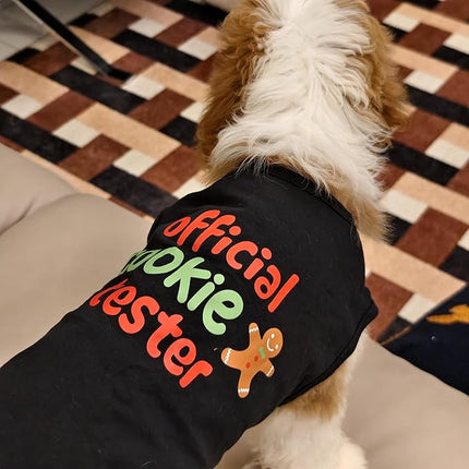 Fitwarm Official Cookie Tester Funny Dog Shirt, Christmas Dog Clothes for Small Dogs Boy Girl, Holiday Doggy Tshirt, Pet Outfit, Gingerbread, Black, Red, Green, Medium