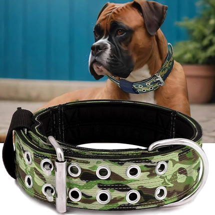 Dog Collar for Large Dogs - 2" Wide Tactical Collars with Handle for Extra Large Breed Dogs, Military Heavy Duty 1/3" Thick Nylon Pet Collar Camo Green M