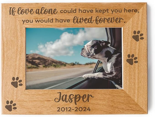Pet Loss Picture Frame - Love Alone Forever Wooden Pet Memorial Frame, Pet Remembrance Gift - 5x7 Landscape