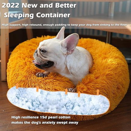 Calming Dog Bed - 23 Inch Orange Anti-Anxiety Donut Bed for Small & Medium Dogs, Washable & Fits up to 25 lbs