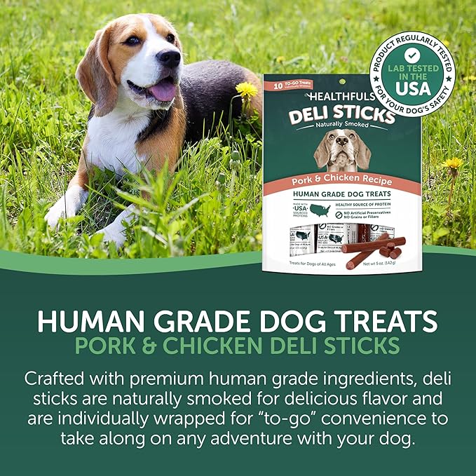 Deli Sticks Pork and Chicken Human-Grade Gluten-Free Soft and Chewy Dog Treats, 10 Count Bag