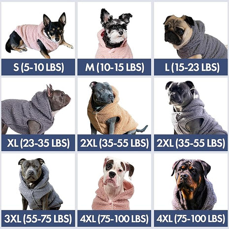 Spark Paws Fleece Dog Jacket, Hooded Sweater Vest, Warm Coat for Winter - Suitable for Small Medium Large XL XXL Breeds - Grey - S