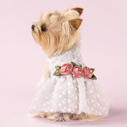 Fitwarm Luxury Rose Lace Pet Dog Weddding Dress Bride Clothes Formal Apparel, Medium