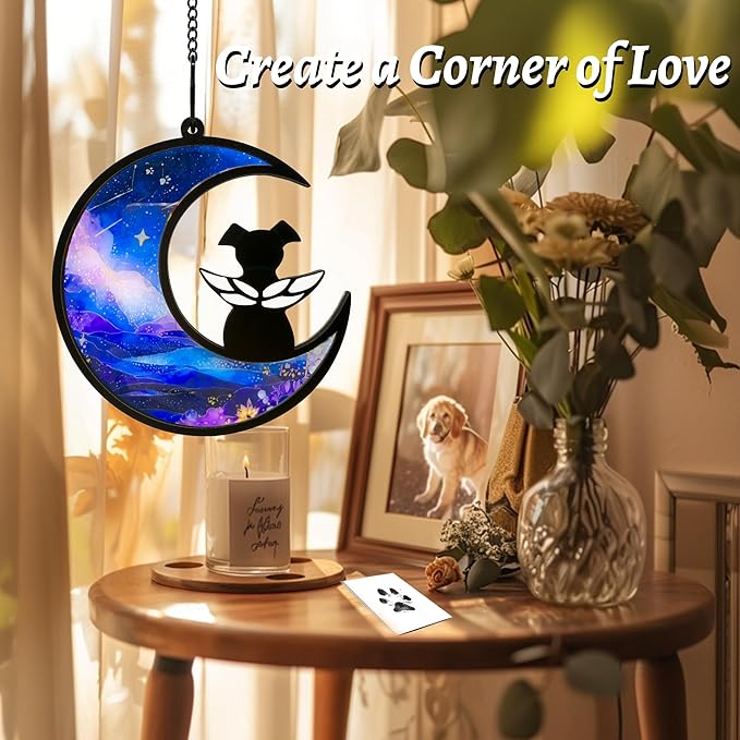 Dog Memorial Gift for Loss of Dog – DIY Angel Memorial Suncatcher & Paw Print Kit for Dogs with Sympathy Card | Pet Memorial Keepsake(Starry Haven)