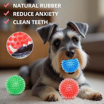 Labeol 2.6” Heavy Duty Squeaky Balls for Dogs 6 Pack Puppy Chew Toys for Teething TPR Fetch Spike Dog Balls Dog Chew Toys for Small and Mideum Breed