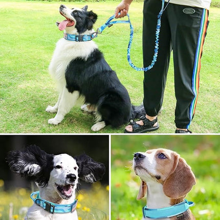 Hotsky Tactical Dog Collar and Leash Set, Heavy Duty Military Airtag Dog Collar with Handle and Metal Buckle for Training and Walking, with Airtag Holder and Two Patches (Blue Camo, L)