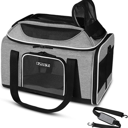 Petskd Top-Expandable Pet Carrier 18x11x11 Inches Delta American United Airline Approved, Soft-Sided Carrier for Small Cats and Dogs with Locking Safety Zippers and Anti-Scratch Mesh(Grey)