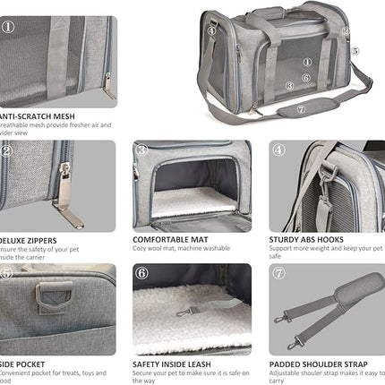 Large Cat Carriers Dog Carrier Pet Carrier for Cats Dogs Puppies up to 25Lbs, Big Dog Carrier Soft Sided, Travel Puppy Carrier - Large - Grey