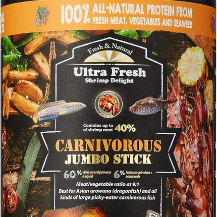 Ultra Fresh Monster Fish Food, Wild Sword Prawns, Floating Sticks for Oscars, Bass, Large Cichlids and Tropical Fish, Carnivorous Jumbo Stick 13.58 oz