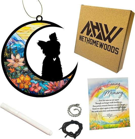 Yorkshire Terrier Memorial Suncatcher, Personalized Dog Loss Gift with Name & Date, Rainbow Bridge Remembrance for Yorkie Dog Lover, Sympathy Pet Bereavement Gifts, Hanging Window Decor