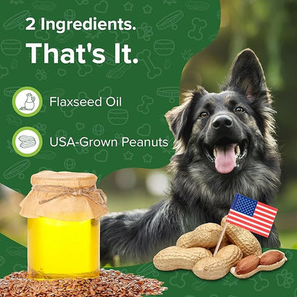 Natural Peanut Butter for Dogs Safe - 100% Healthy Dog Treats - No Sugar, Xylitol Free, Digestive Support - Puppy Dog Peanut Butter with Flaxseed 16 oz - Made in USA Premium Quality