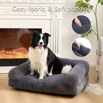 Hollypet Fluffy Plush Pet Sofa Soft Calming Pet Sofa Beds for Medium and Large Dogs, L, Gray