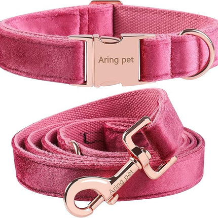 ARING PET Velvet Dog Collar and Leash Set, Soft Dog Collar and Leash, Adjustable Collars for Dogs