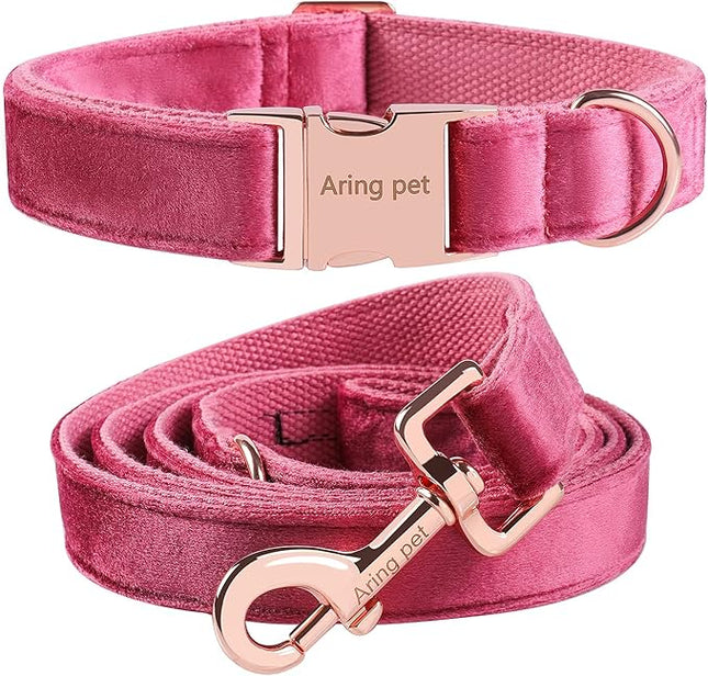 ARING PET Velvet Dog Collar and Leash Set, Soft Dog Collar and Leash, Adjustable Collars for Dogs