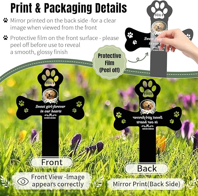 Custom Dog Memorial Gifts - Clear Acrylic Pet Grave Marker for Dogs & Cats, Outdoor Pet Cemetery Cross Sign, Weatherproof & Personalized Look (A-Cross1, Black)