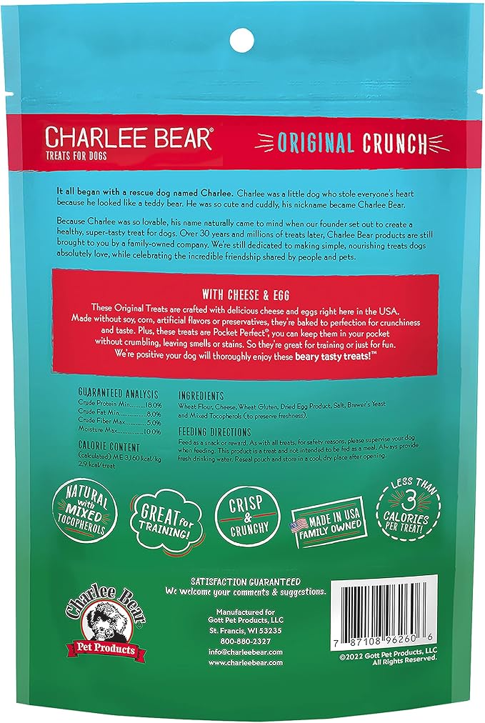 Charlee Bear Original Dog Treats, Cheese and Egg, 6 oz (Pack of 2)