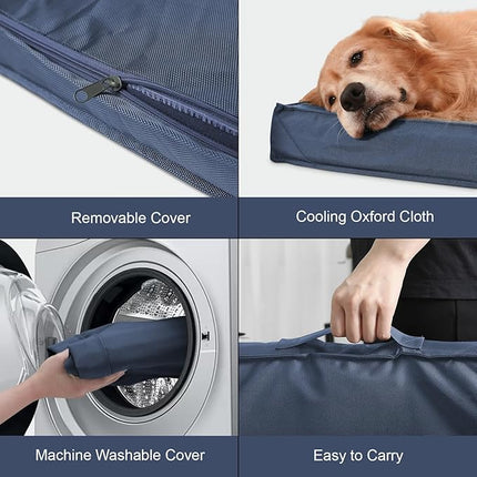 Large Outdoor All Weather Dog Bed, Waterproof Dog Bed for Large Dogs, Orthopedic Egg Crate Foam Pet Bed with Washable Removable Oxford Cooling Cover, 36x27 Inch, Navy