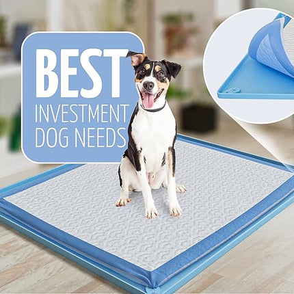 Skywin TidyFriend Dog Pee Pad Holder Tray Fits for 30” x 23” Pee Pads with Corner Lock Holes, Raised Edges, Non-Spill, Easy to Clean Silicone Dog Potty Tray Holder, for Indoor Floor Protection (Blue)