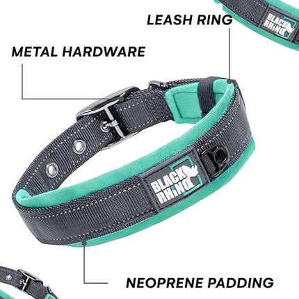 Black Rhino Dog Collar for Large Dogs - Adjustable Reflective Heavy Duty Collar with Ultra-Soft Neoprene Padding - Weatherproof, Durable, and Comfortable - Ideal for Active Dogs - Aqua and Gray