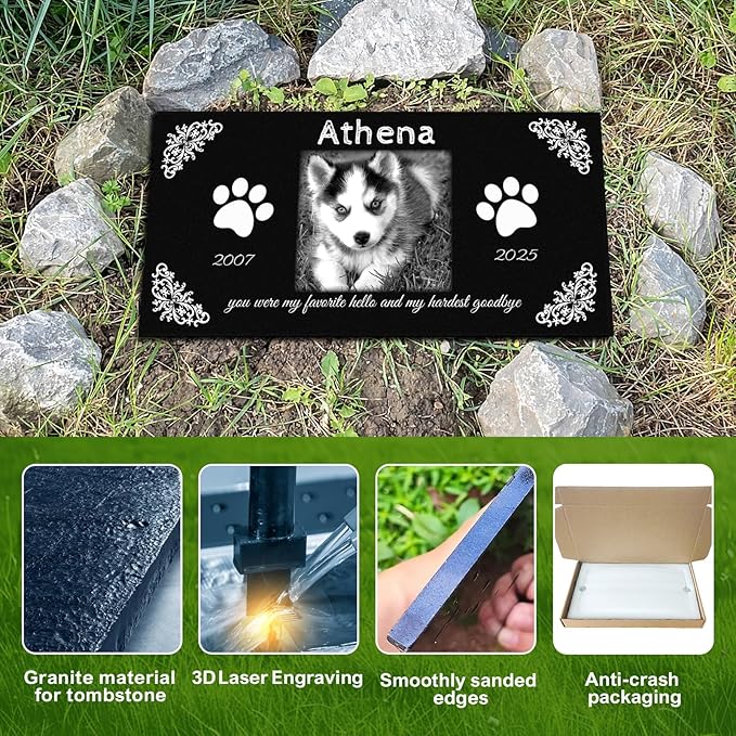 Pet Memorial Stones for Dogs & Cats, Personalized Dog Memorial Plaques for Pet Grave Stones for Outdoor - Cats Headstones, Tombstones for Grave Markers with Photo (Middle)