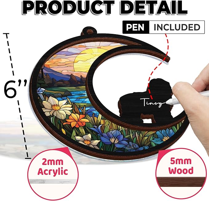 6'' Old English Sheepdogs Dog Memorial Suncatcher & Pet Lover Sign Gift Personalized Dog Name Ornament Window Hanging Pet of Loss Dog Sympathy Gift for Dog Lovers Car Hanging SCD-B11-6-52