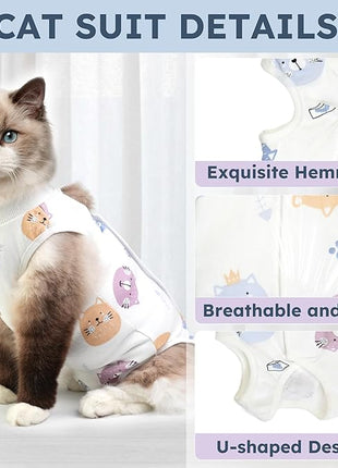 Cat Recovery Suit for Spay Abdominal Wounds, Breathable Cat Onesie for Cats After Surgery Female, Kitten Surgical Recovery Suit Female Cone of Shame Alternative for Cats Anti Licking