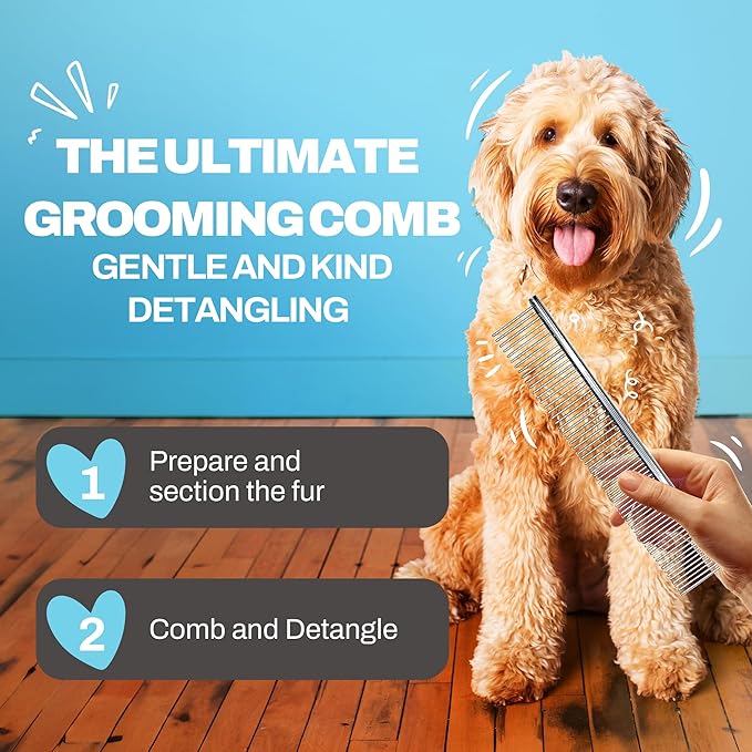 Dog Combs for Grooming, Metal Comb for Dogs, Goldendoodle, Doodle Dog Grooming Comb, Great for Poodle, Labradoodle, Cockapoo & Goldendoodle - Finishing Combs for Dogs & Doodles
