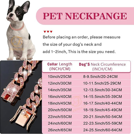 Rosegold Dog Chain Collar Diamond Cuban Link Dog Collar 13mm Wide Dog Necklace Metal Cat Chain Pet Crystal Collar Jewelry Accessories for Small Medium Large Dogs Cats(18inch)