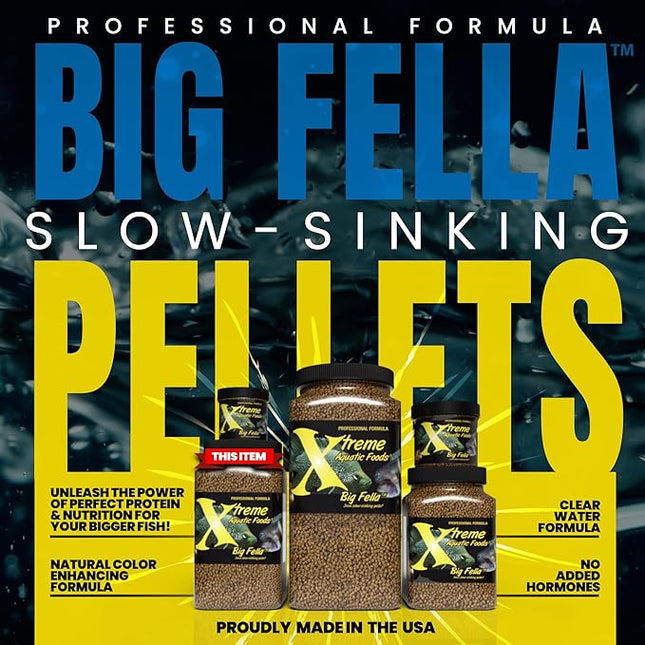Xtreme Big Fella 3.0mm Pellets: Professional Nutrition for Medium to Large Cichlid/Community Fish - Boost Immune & Digestive Health, Color & Energy, Max Protein Fish Food – USA Farm Grown (20oz)