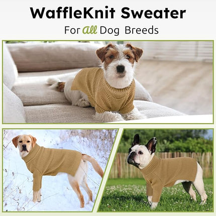 Queenmore Small Dog Sweater, Long Sleeve Pet Sweater with Check Pattern, Fall Winter Warm Dog Sweaters for Small Dogs, Solid Cat Sweaters, Brown S