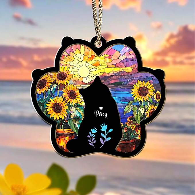 Personalized Pet Memorial Suncatcher – Custom Cat Silhouette with Name & Multiple Background Options, Sympathy Gift for Pet Loss, Pet Memorial Keepsake for Cat Lovers