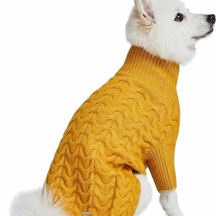 Blueberry Pet Classic Fuzzy Textured Knit Pullover Turtle-Neck Dog Sweater in Mustard Yellow, Back Length 14", Pack of 1 Clothes for Dogs