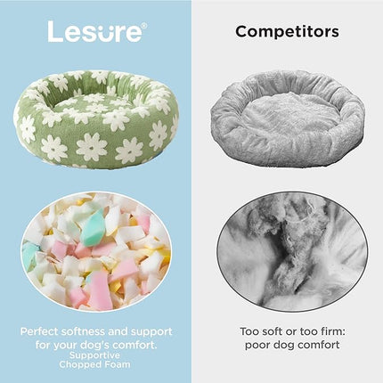 LE SURE Donut Dog Beds Large Sized Dog - Round Pet Beds for Calming Puppy with Washable Cover, Orthopedic Modern Beds with Jacquard Shaggy Plush & Anti Slip Bottom, 33 Inch，Green