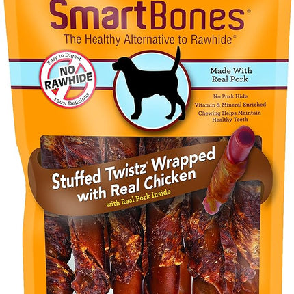 SmartBones Chicken Wrapped Stuffed Twists, Treat Your Dog to a Rawhide-Free Chew Made with Real Meat and Vegetables, 10 Count