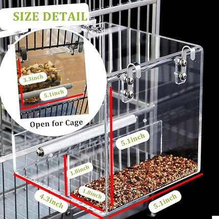 No Mess Bird Feeder for Cage, Automatic Acrylic No Spill Bird Feeder Cage for Parakeet Parrot Cockatiels Cockatiels Lorikeet Lovebirds Seeds (Small)