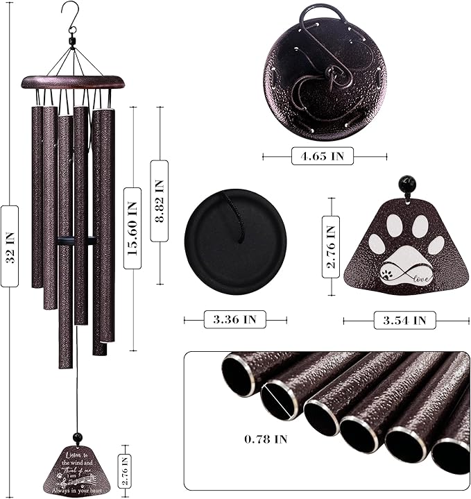 Dog Memorial Gifts for Loss of Dog, Pet Memorial Gifts 32in Wind Chimes, Loss of Dogs Sympathy Gift, Pet Remembrance/Bereavement/Passing Away Wind Chimes