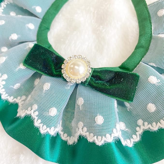 2PCS Christmas Dog Cat Collar Green Velvet Bow Pet Bib Cute Scarfs Necklace Neck Strap for Pet Costume Supplies
