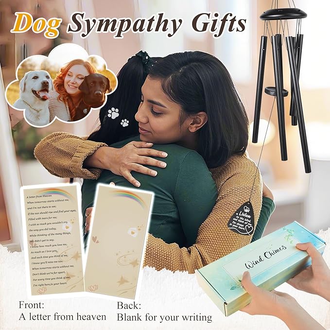 Dog Memorial Gifts for Loss of Dogs Sympathy Gift,25" Sympathy Wind Chimes Pet Sympathy Gift in Memory of Dog Remembrance/Bereavement Gifts,Memorial Wind Chime for Garden Condolences(Black)