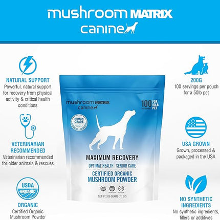 Om Mushroom Matrix Maximum Recovery Mushroom Pet Supplement Powder, Supports Optimal Health & Senior Care for Dogs & Cats, 200 Grams, 7.1 oz