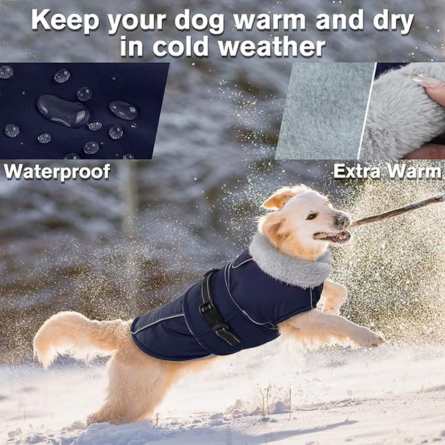 Lelepet Warm Dog Coat Waterproof Dog Jacket for Extra Large Dogs Reflective Fleece Vest with Adjustable Buckle Hook & Loop Windproof Cold Weather Coats for Small Medium Large Dogs, Navy Blue, XXXL