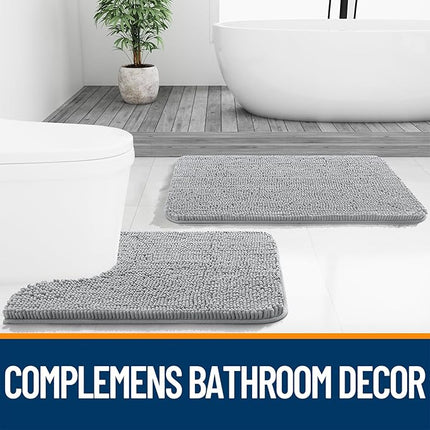 OLANLY Toilet Rugs U-Shaped 24x24, Extra Soft Absorbent Chenille Contour Bathroom Rugs for Toilet, Dry Quickly, Machine Washable, Non-Slip Bath Mat, Light Grey