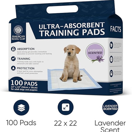 American Kennel Club Scented Puppy Training Pads with Ultra Absorbent Quick Dry Gel – 22 x 22 Pee Pads For Dogs - Lavender Scented - 100 Count