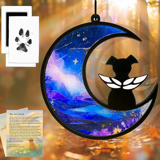 Dog Memorial Gift for Loss of Dog – DIY Angel Memorial Suncatcher & Paw Print Kit for Dogs with Sympathy Card | Pet Memorial Keepsake(Starry Haven)