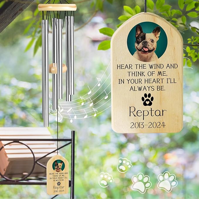 Pet Memorial Gifts, Personalized Pet Memorial Wind Chimes, Pet Loss Gifts, Dog Memorial Gifts for Loss of Dog, Pet Loss Sympathy Gift, Pet Remembrance Gift, in Memory of Pet - Heart I'll Always Be