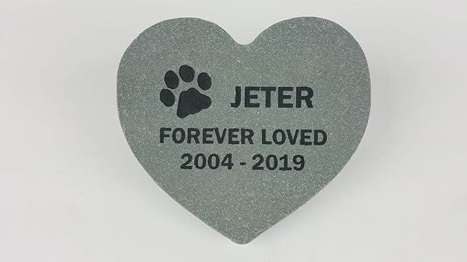 Pet Memorial Headstone Grave Marker Gray Natural Stone Heart 8" for Your Dog Or Cat Personalized