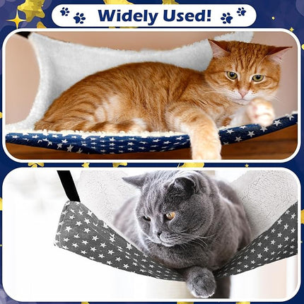 Jetec 2 Pieces Reversible Cat Hanging Hammock Soft Breathable Pet Cage Hammock with Adjustable Straps and Metal Hooks Double Sided Hanging Bed for Small Dogs Rabbits(Pentagram,M)