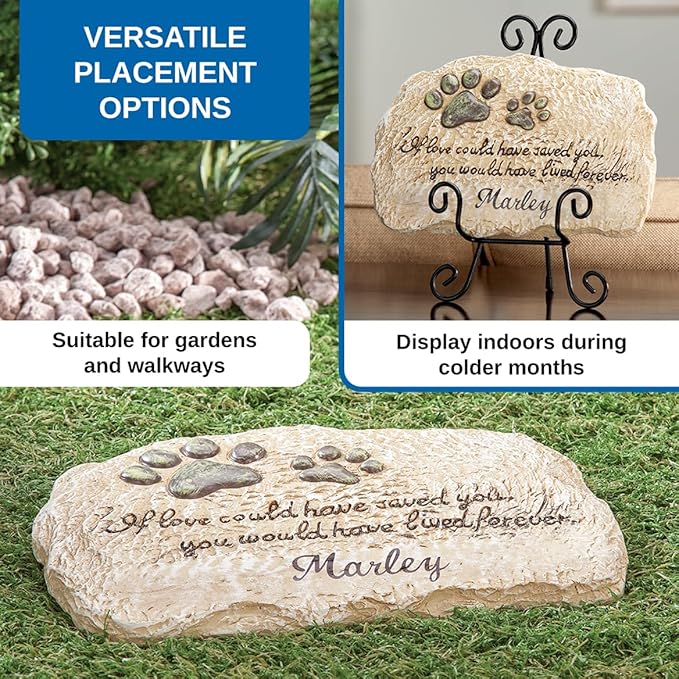 Fox Valley Traders Custom Forever Pet Memorial Garden Stone, Customized Indoor/Outdoor Décor, Crafted with 100% Resin, Loss of Pet Sympathy Gift – Measures 12” Long x 7 ½” Wide x ½” High