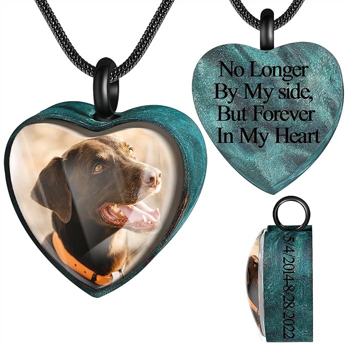 Farfume Personalized Pet Urn Necklace for Dog Cat Ashes Cremation Pet Memorial Customized Photo Text Engraving Pendant Keepsake Funeral Jewelry