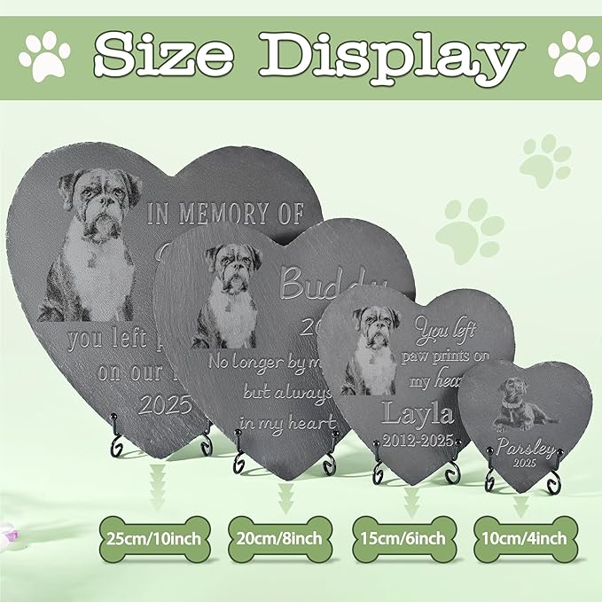 Personalized Pet Memorial Stone, Dog Memorial Gifts, Pet Loss Sympathy Gift, in Memory of Dog Cat - Paw Prints On My Heart（Heart）