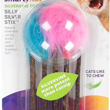 SmartyKat (5 Count) Silly Silver Stix Natural Silvervine Cat Toys - Blue/Pink, One Size